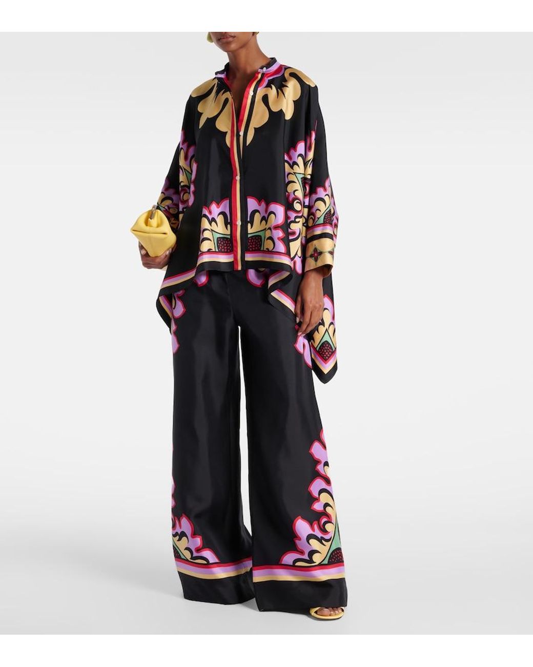 LaDoubleJ Black Printed Silk Palazzo Pants