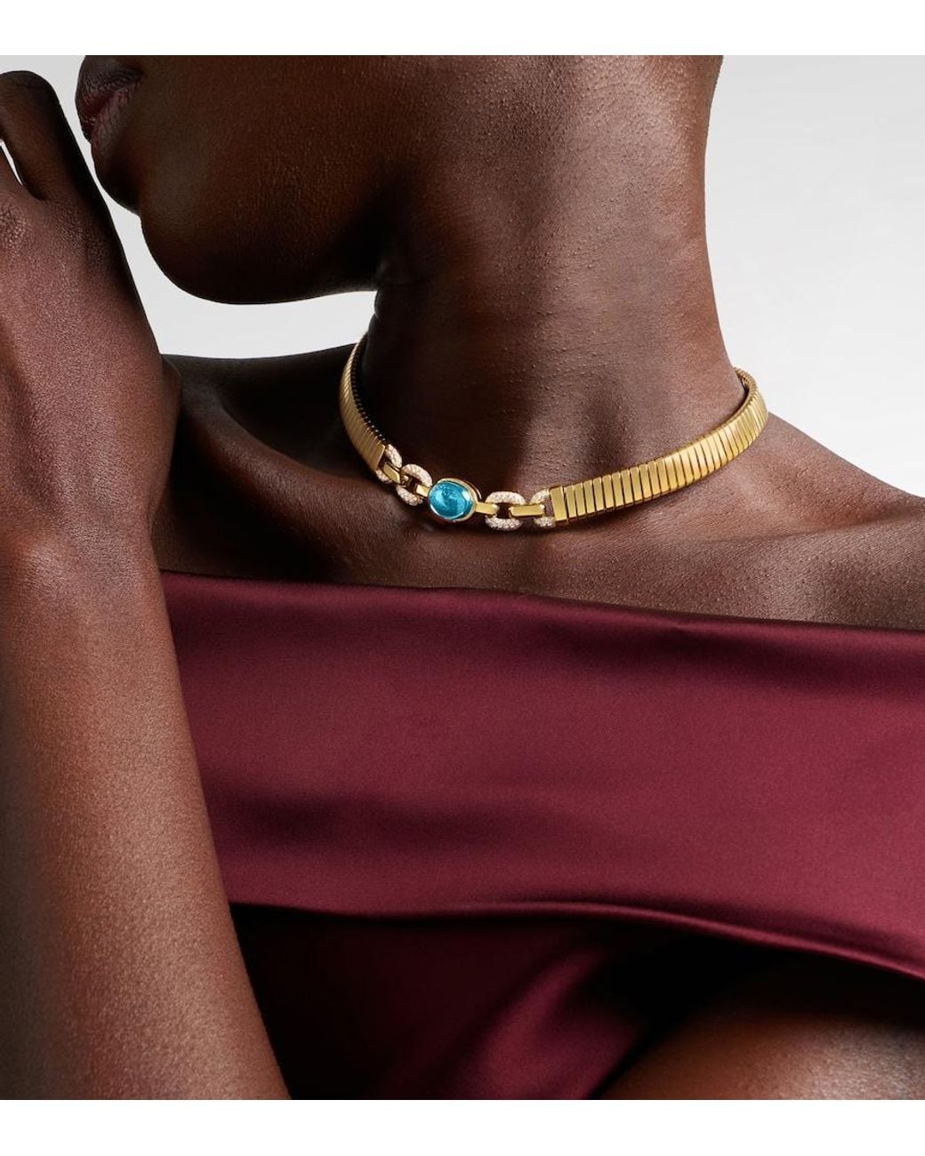 BVLGARI Metallic Tubogas 18Kt Necklace With Topaz And Diamonds