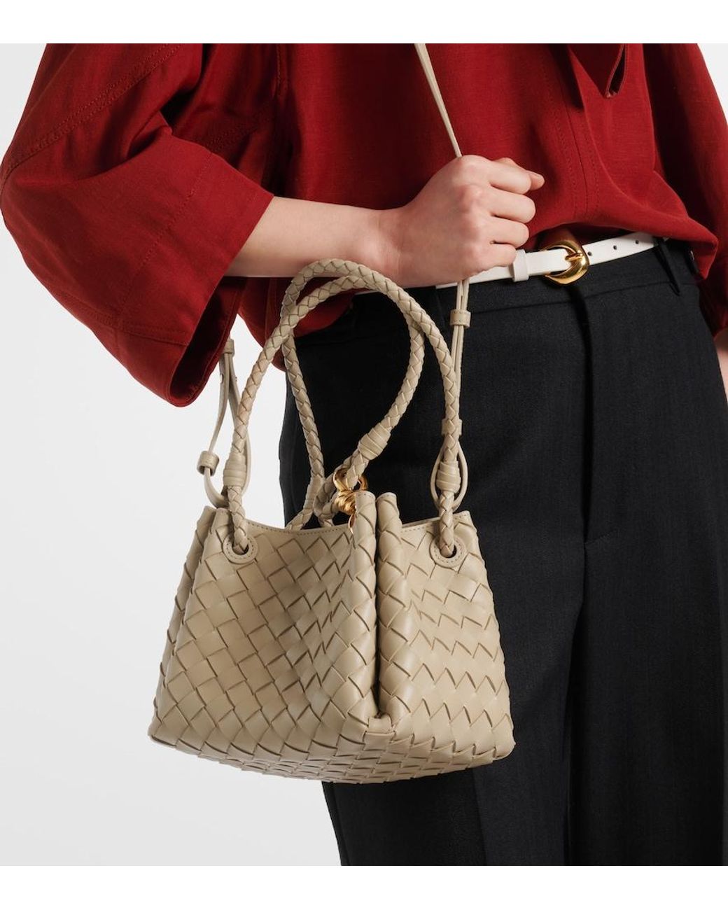 Bottega Veneta Natural Parachute Small Intrecciato Leather Tote Bag