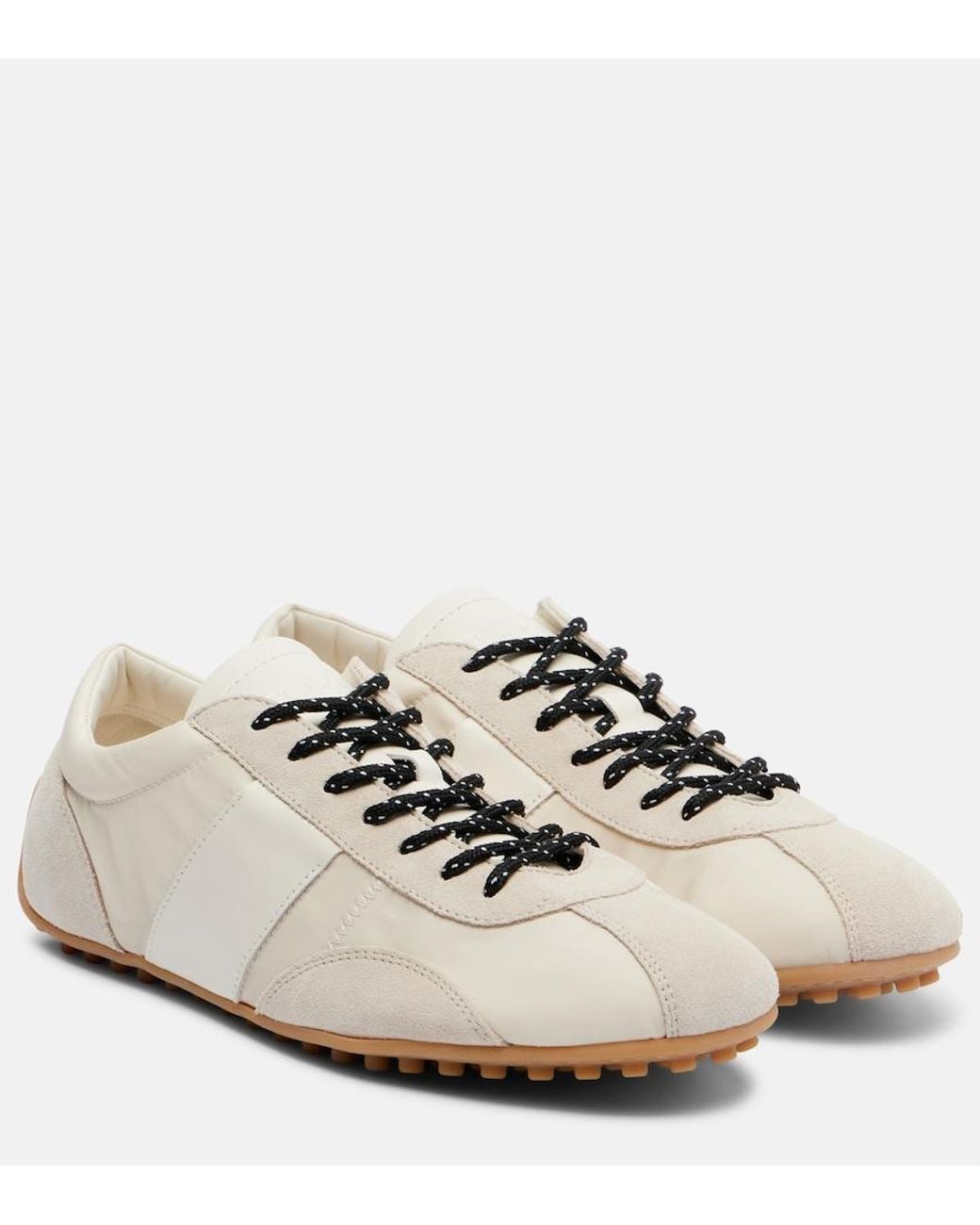 Tod's White Suede-Trimmed Satin Sneakers