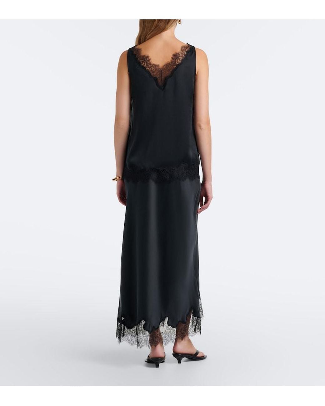 Velvet Black Kristin Lace-Trimmed Silk Maxi Skirt