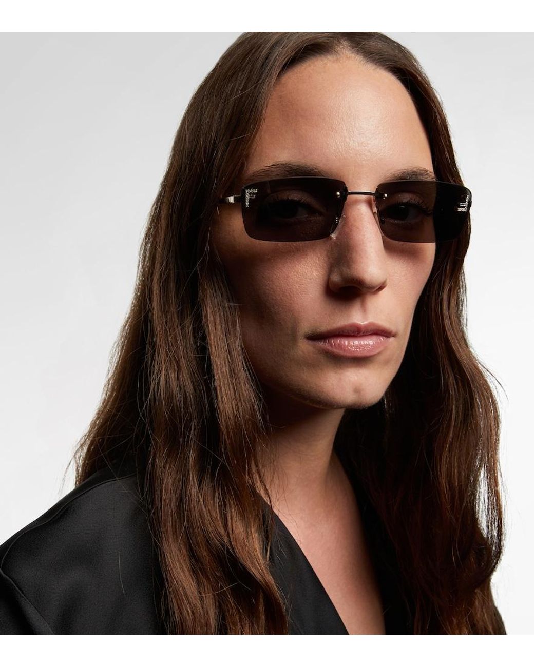 Fendi Gray Eckige Sonnenbrille First Crystal