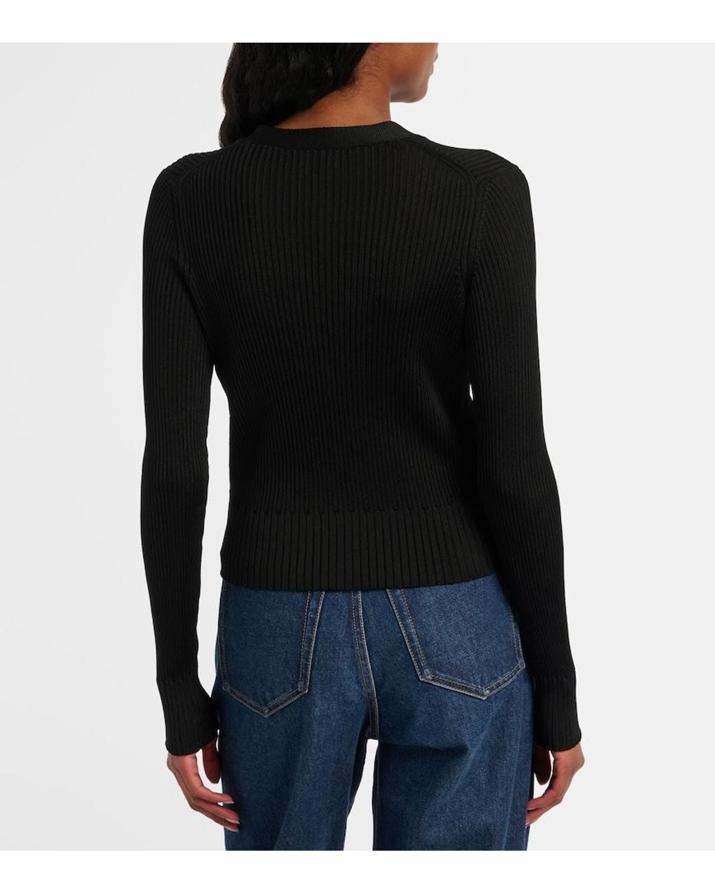 Saint Laurent Black Ribbed-Knit Wool, Cashmere, Silk Cardigan