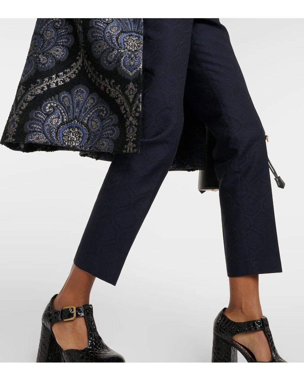 Etro Blue Printed Cotton-Blend Jacquard Slim Pants