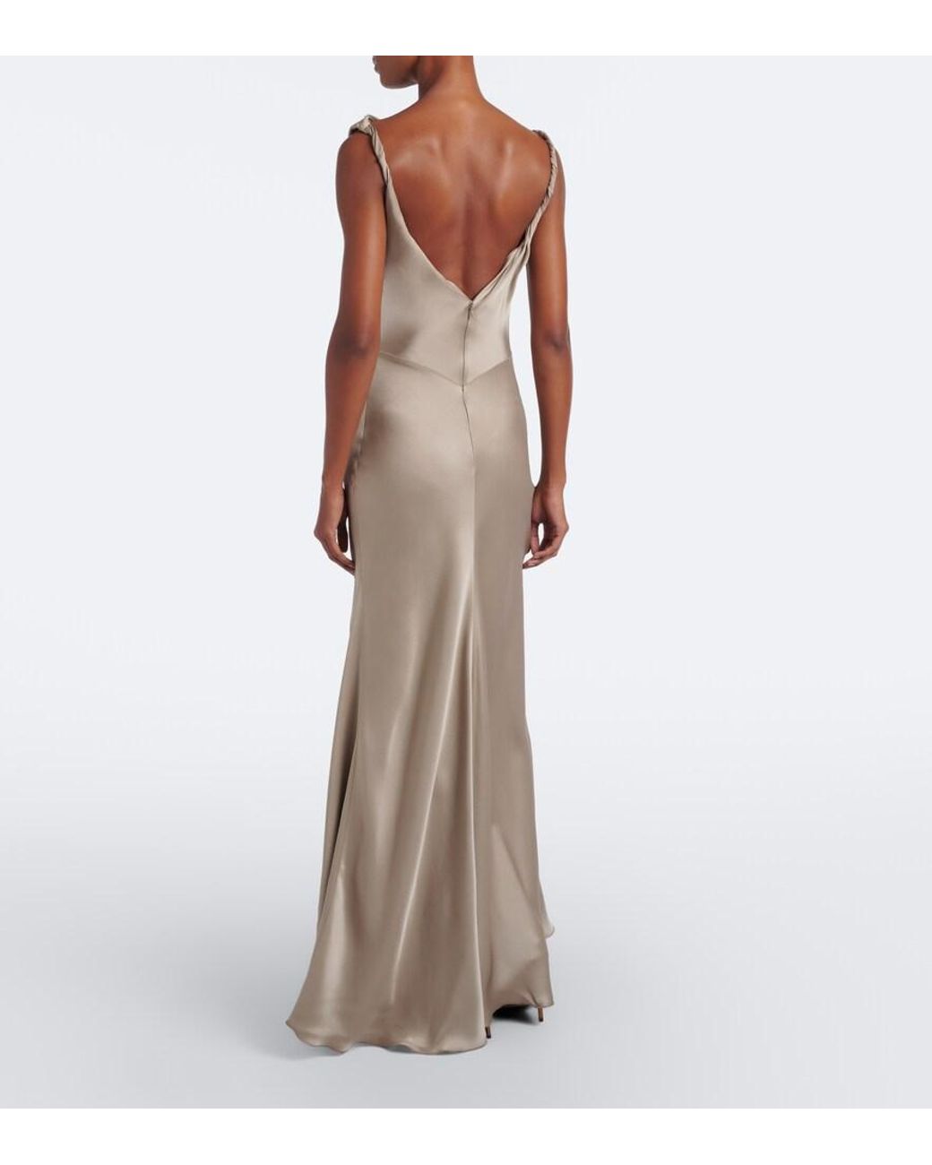 Victoria Beckham Natural Posy Asymmetric Crepe Satin Gown