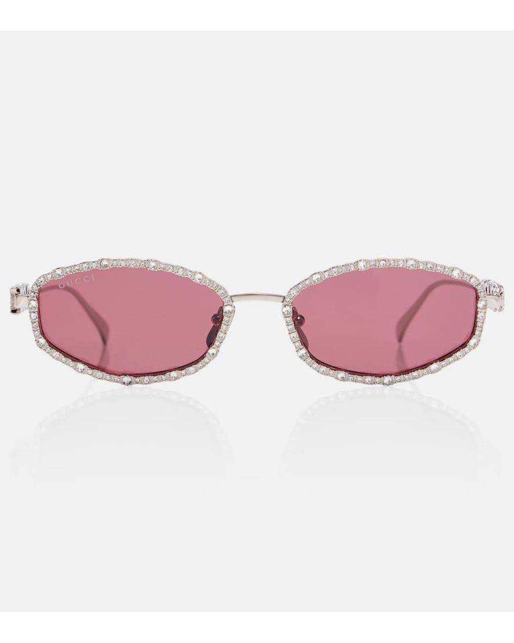 Gucci Crystal-Embellished Oval Sunglasses in Pink | Lyst display picture 1