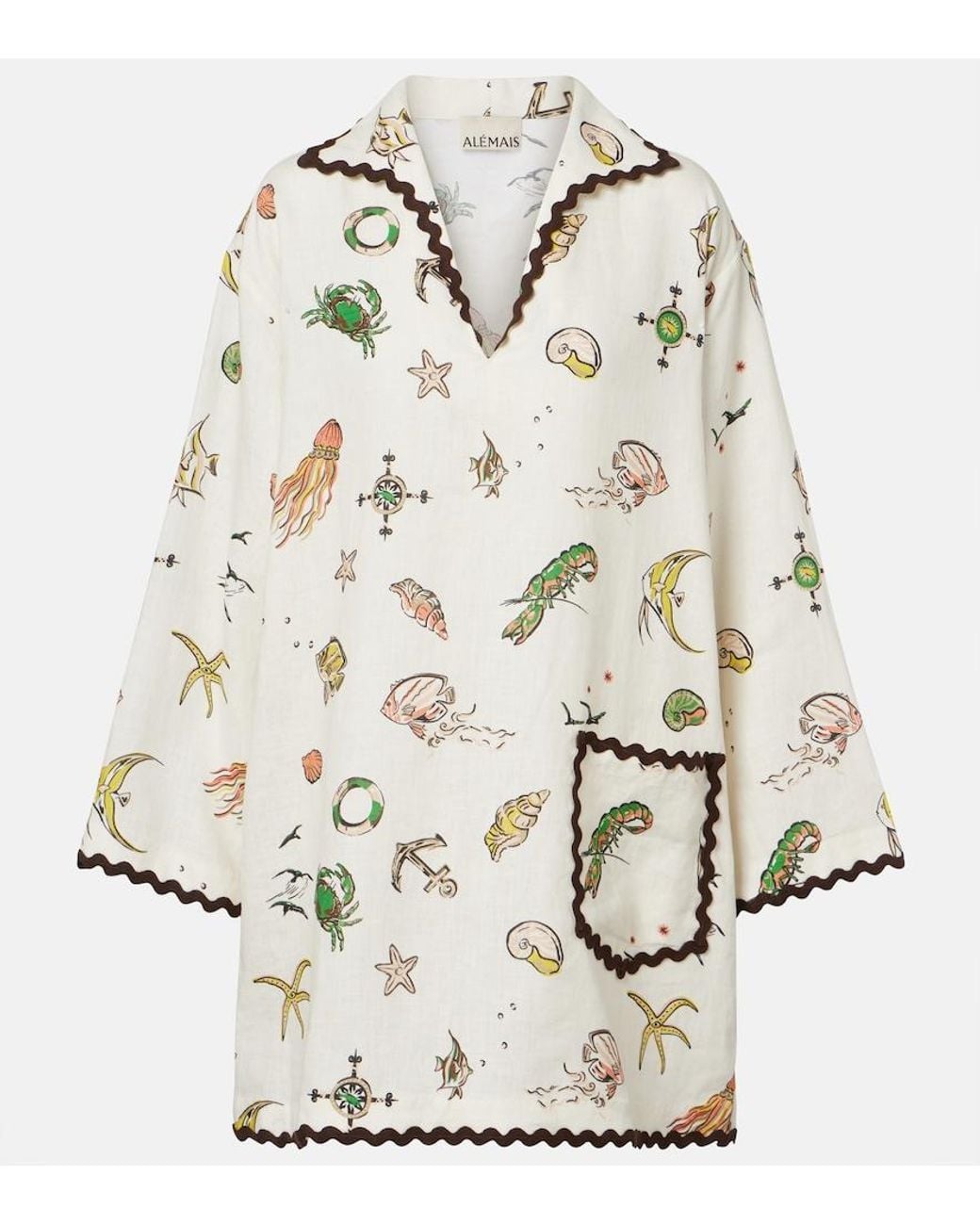 ALÉMAIS Natural Printed Linen Minidress