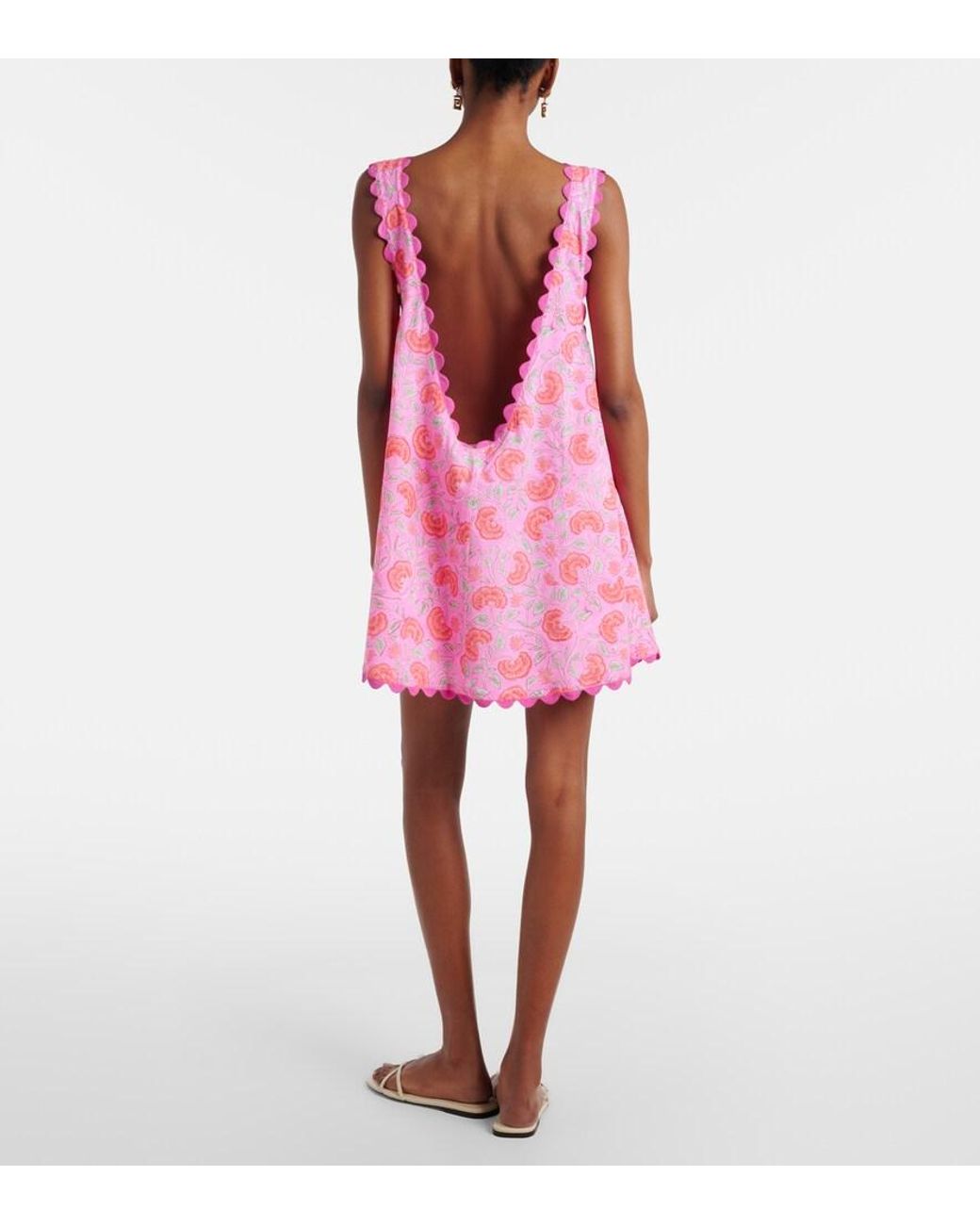 Juliet Dunn Pink Floral Scalloped Cotton Minidress