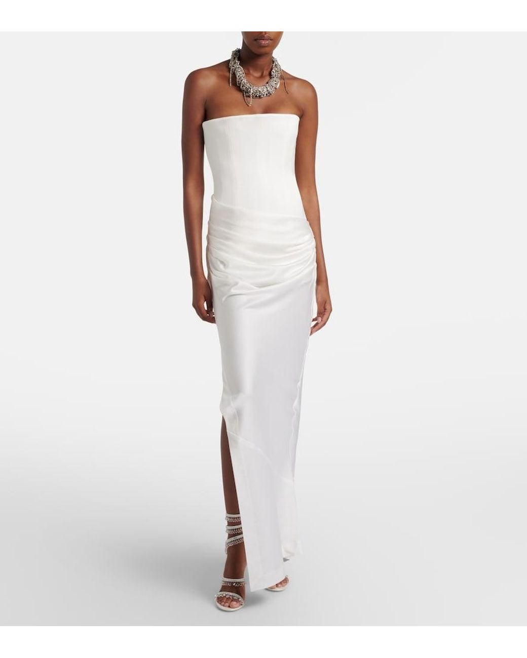 Rene Caovilla White Chandelier Embellished Satin Sandals