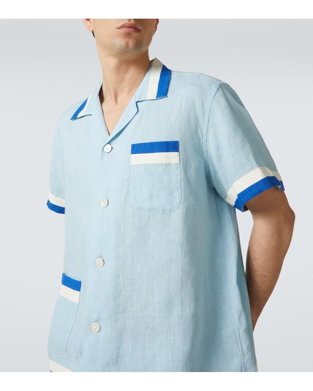 Bode Blue Seedling Stripe Linen Shirt for men