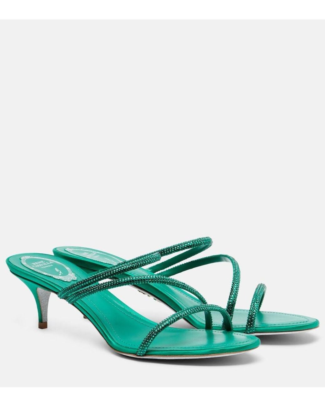 Rene Caovilla Green Crystal-Embellished Sandals