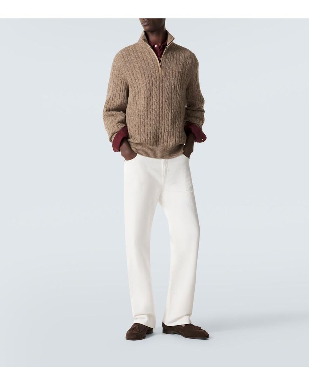 Loro Piana Green Cable-Knit Cashmere Half-Zip Sweater for men