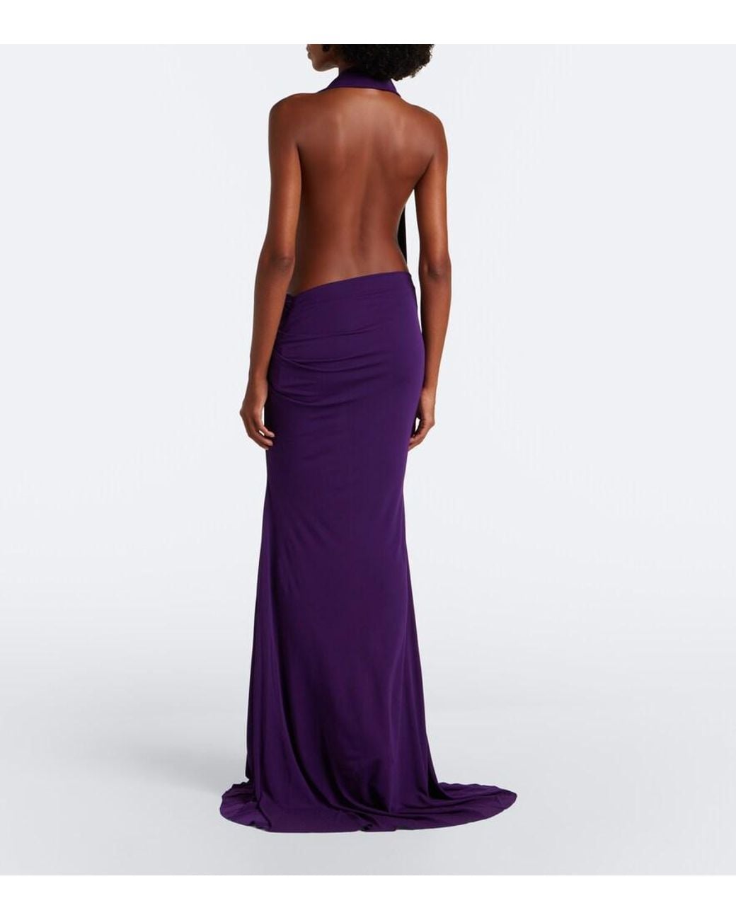 Alex Perry Purple Draped Halterneck Jersey Gown