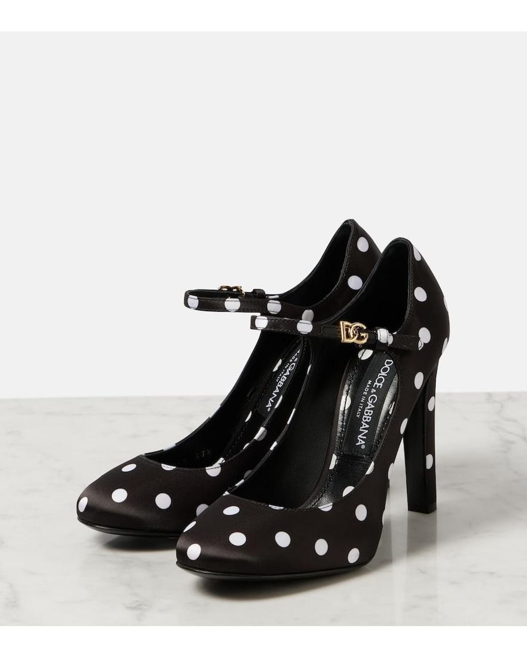 Dolce & Gabbana Black Bianca Polka-Dot Satin Pumps