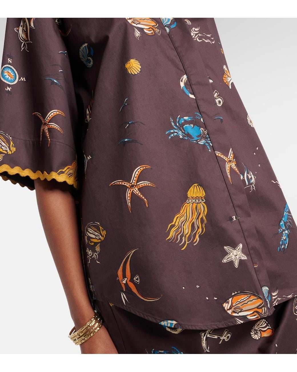 ALÉMAIS Brown Printed Cotton Bowling Shirt