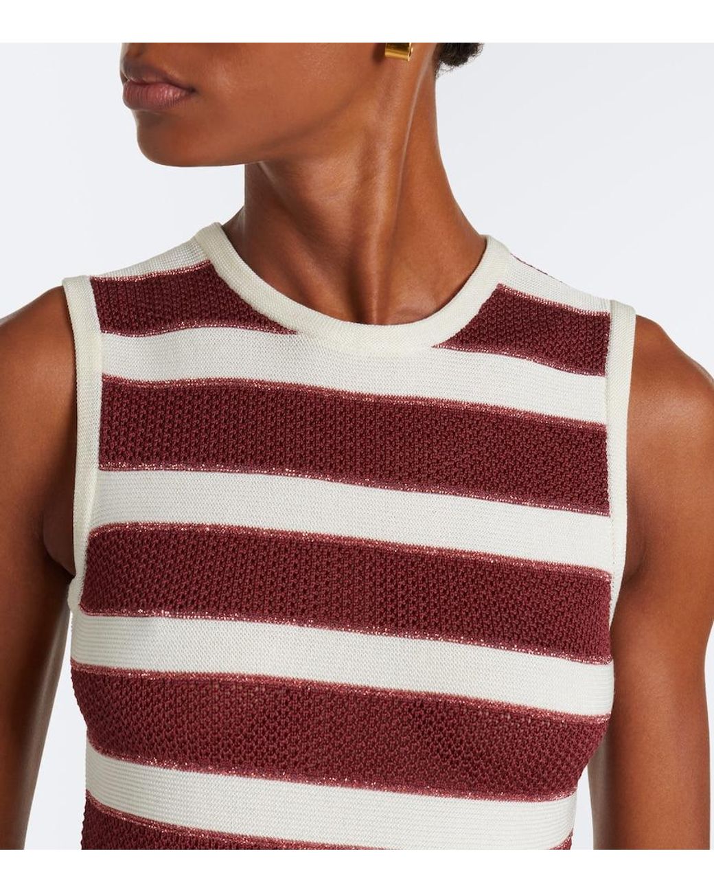 Eres Red Reguliere Striped Cotton-Blend Midi Dress