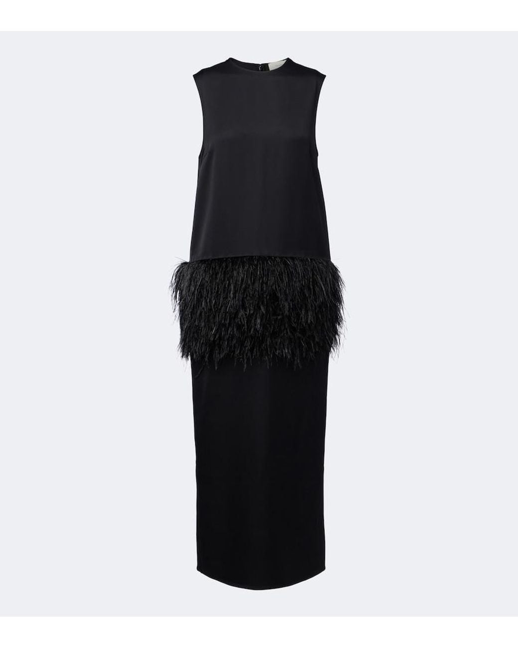 Loulou de Saison Black Sonia Feather-Trimmed Midi Dress