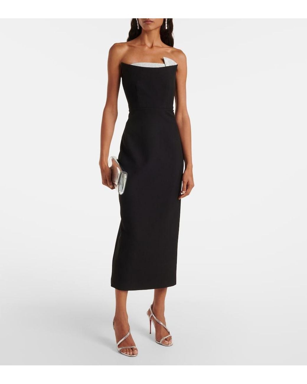 Roland Mouret Black Embellished Bustier Midi Dress