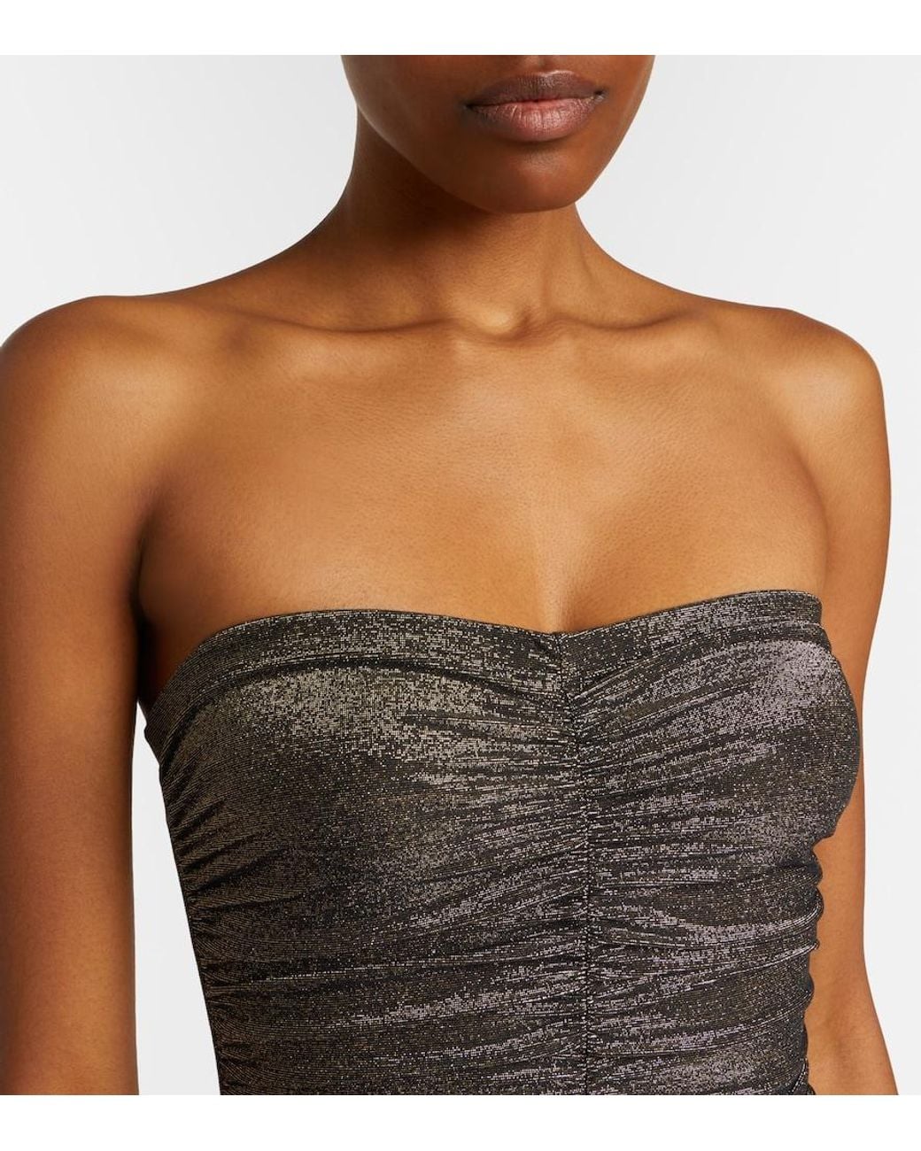 Karla Colletto Brown Helena Ruched Lame Swimsuit