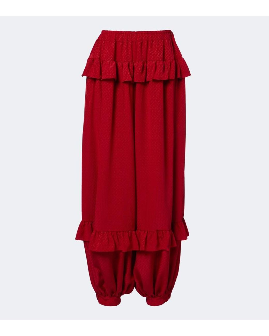 Chloé Red Ruffled Jacquard Silk Balloon Pants