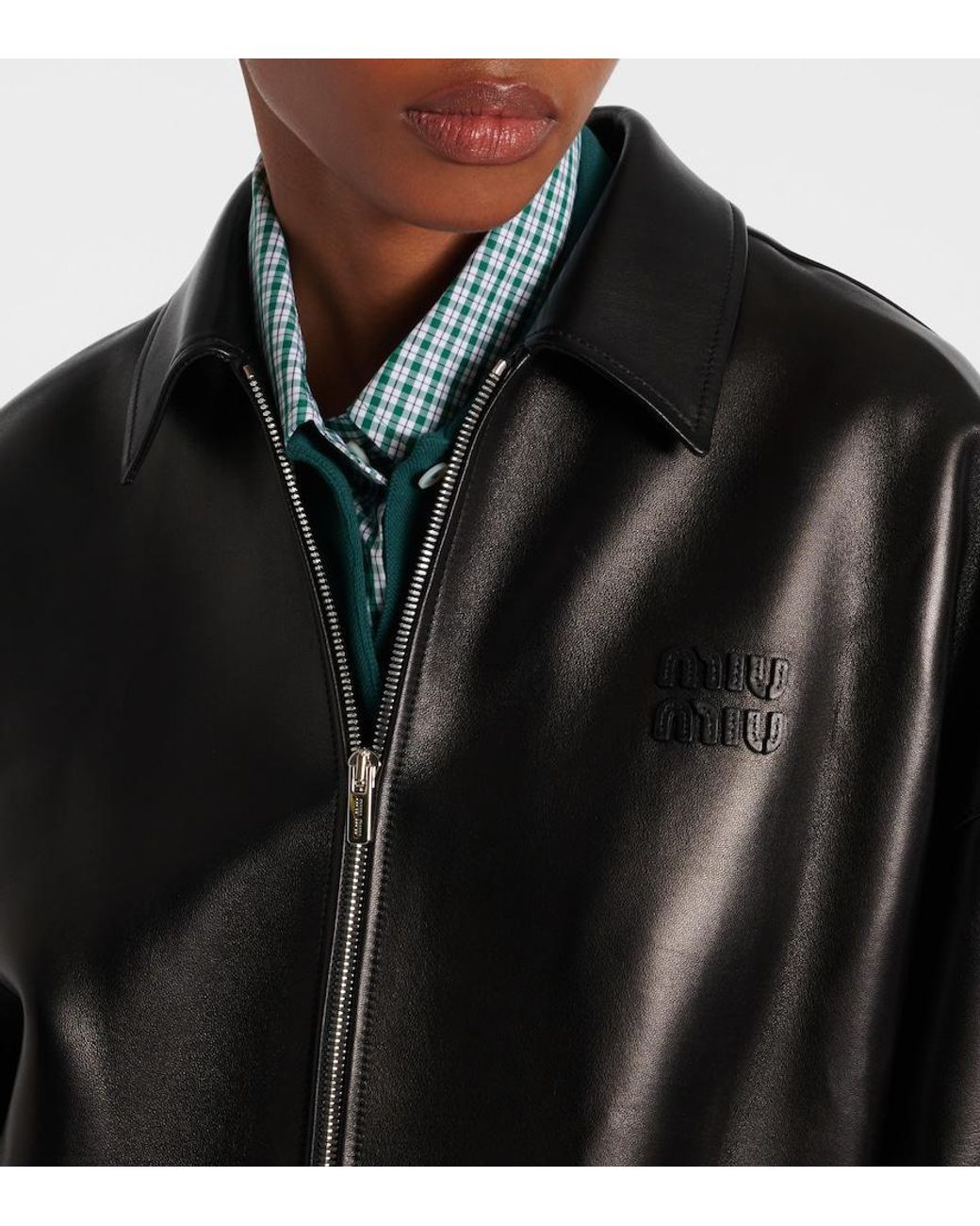Miu Miu Black Logo Leather Jacket