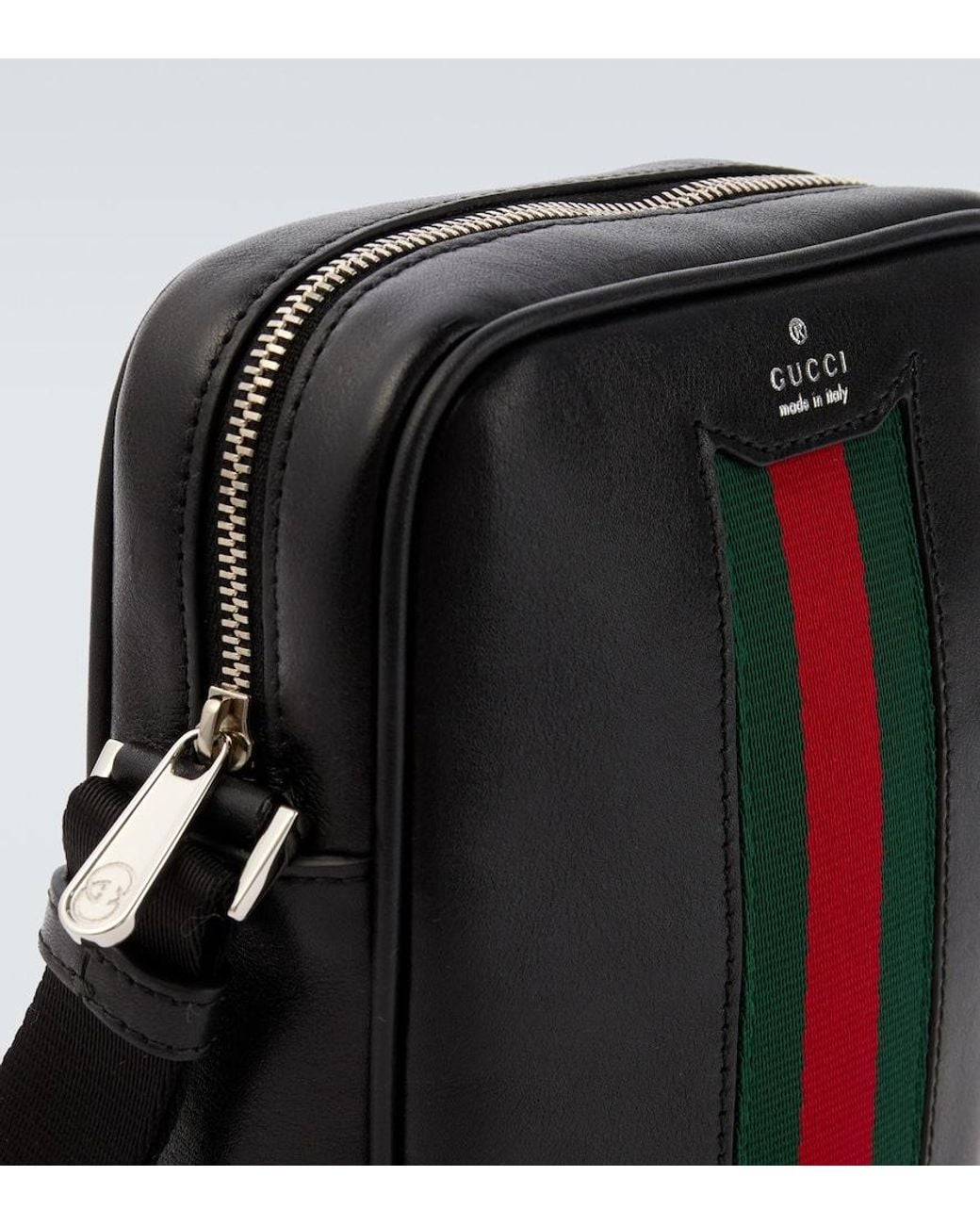 Gucci White Web Trademark Mini Leather Crossbody Bag for men