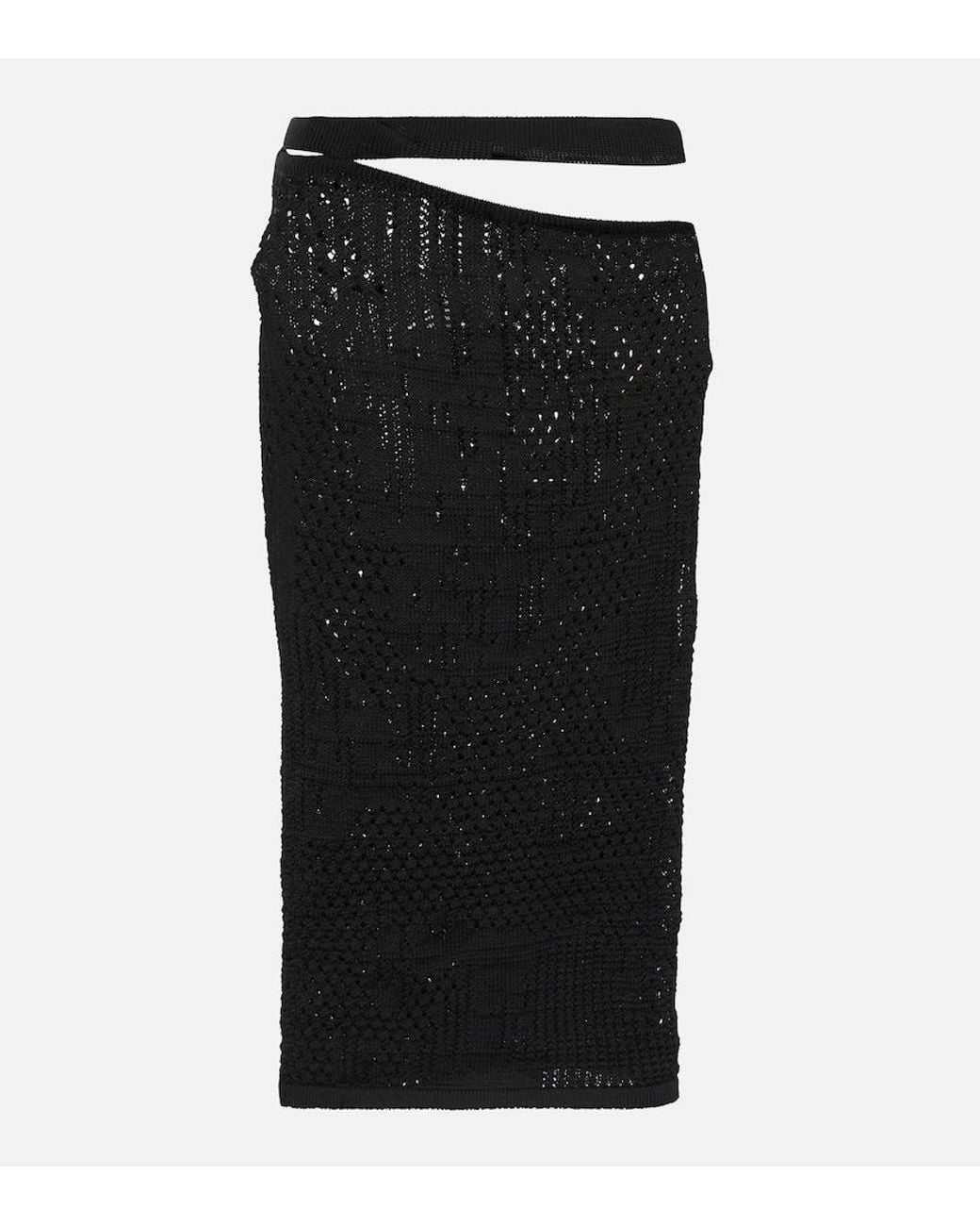 Roberta Einer Black Cutout Cotton Knit Midi Skirt