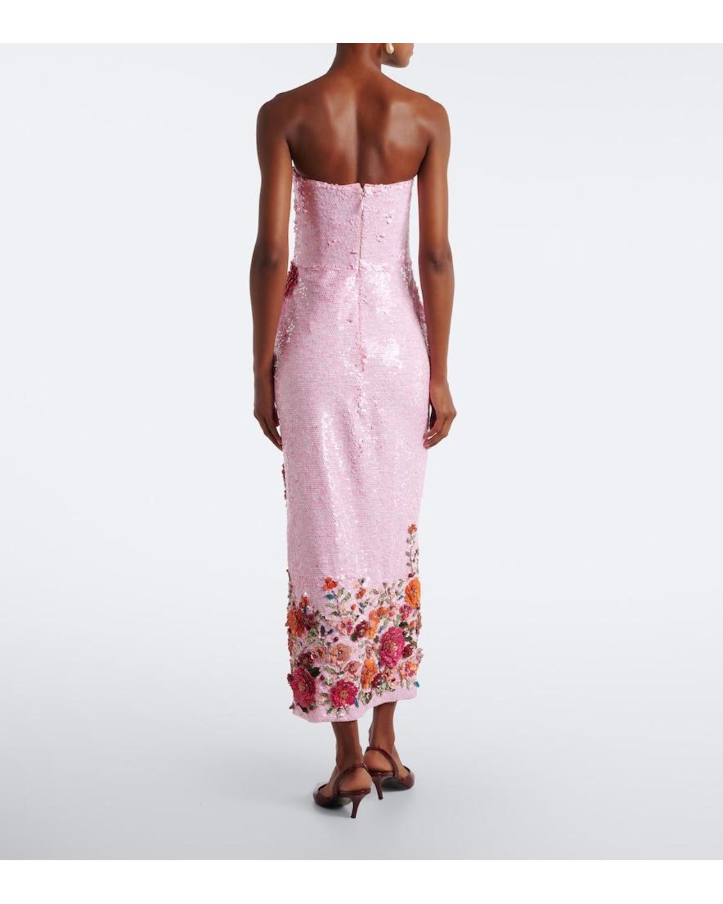 Costarellos Pink Harlee Floral-Applique Sequined Cocktail Dress