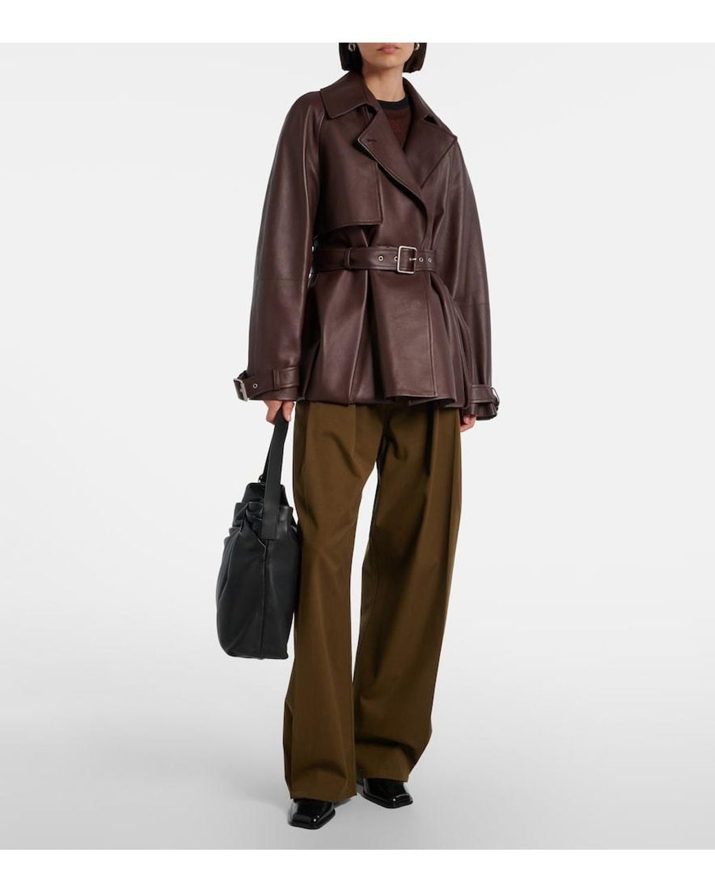 Loewe Brown Belted Pleated High-Rise Cotton And Silk Wide-Leg Pants