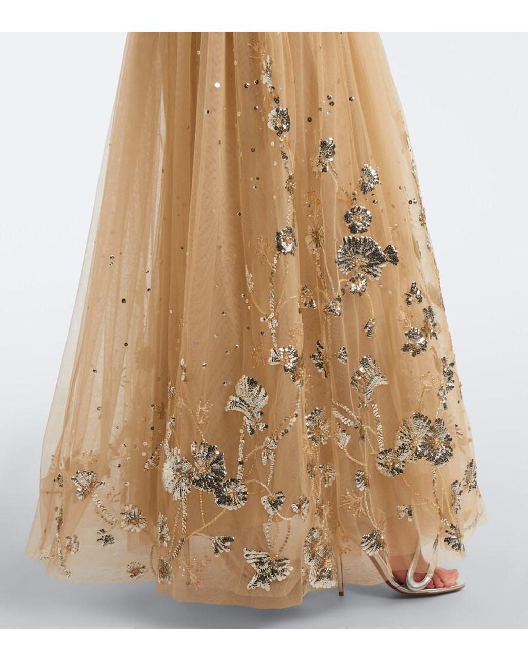 Georges Hobeika Natural Sequined Tiered Tulle Bustier Gown