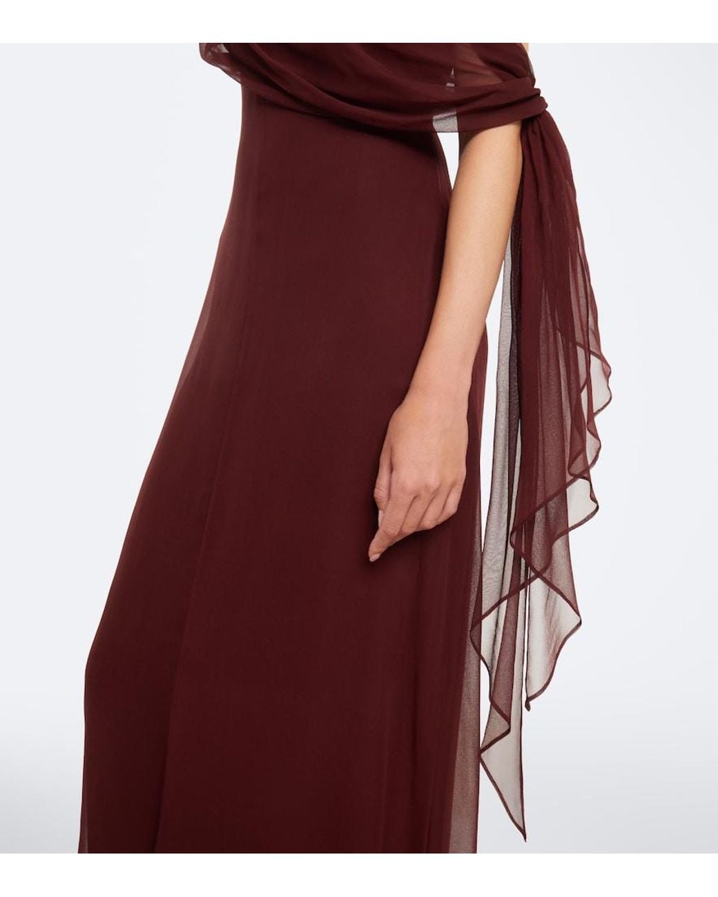 The Sei Red Draped Silk Chiffon One-Shoulder Gown