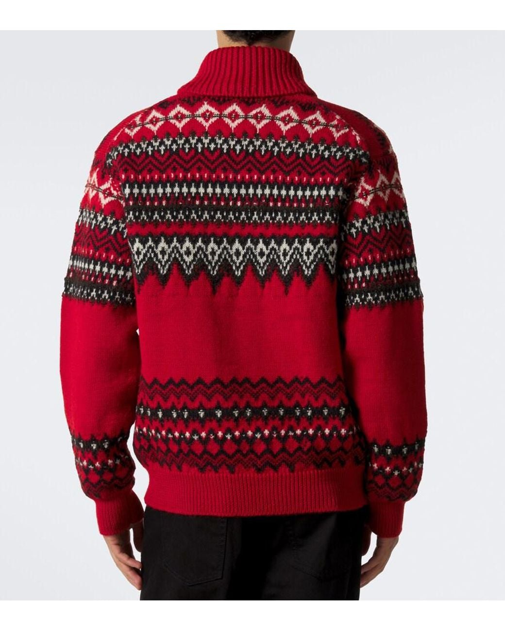 Junya Watanabe Red Suede-Trimmed Wool Zip-Up Cardigan for men