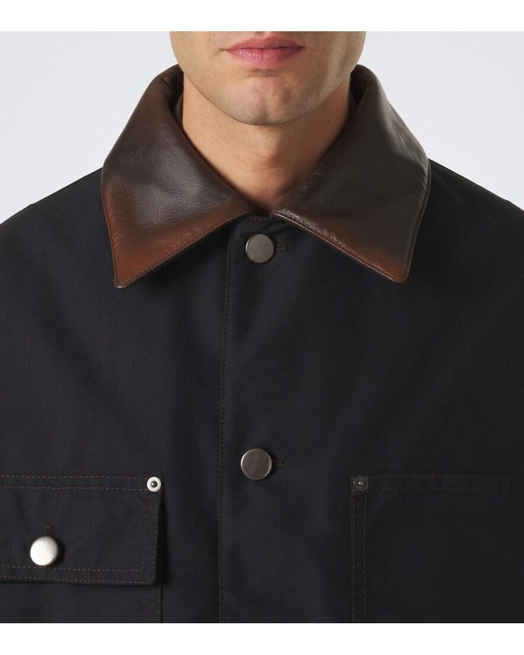 Prada Black Leather-Trimmed Technical Cotton-Blend Jacket for men
