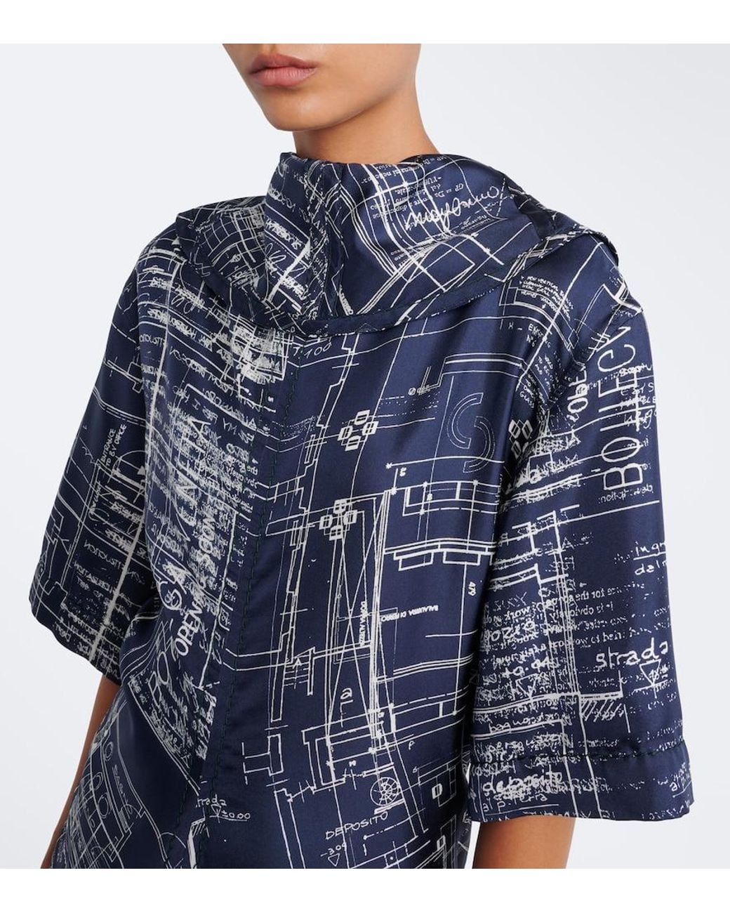 Bottega Veneta Blue Printed Silk Twill Midi Dress
