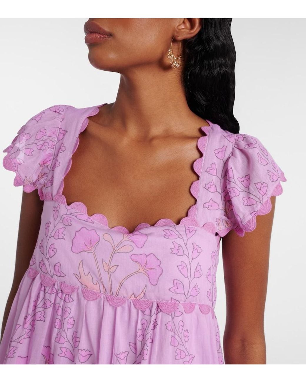 Juliet Dunn Purple Ruffled Cotton Minidress