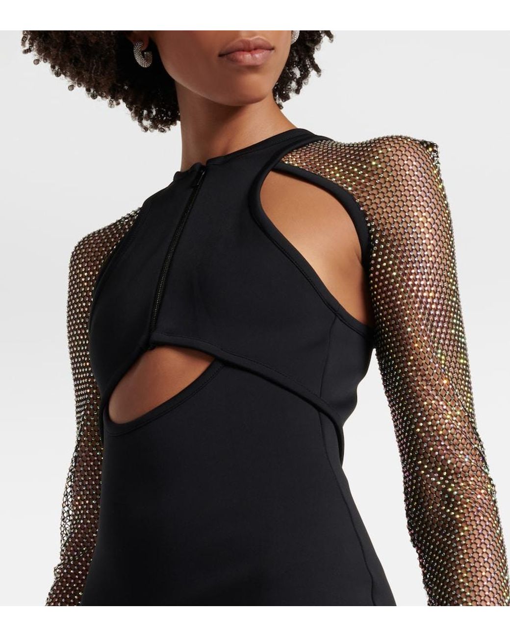 David Koma Black Embellished Cutout Midi Dress