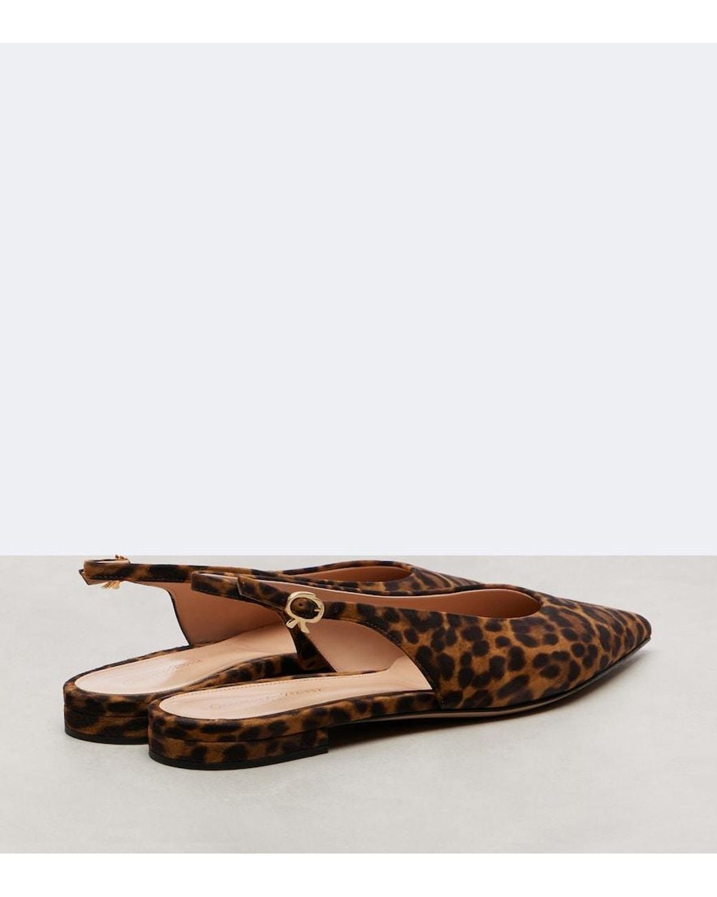 Gianvito Rossi Brown Robbie Leopard-Print Suede Slingback Flats