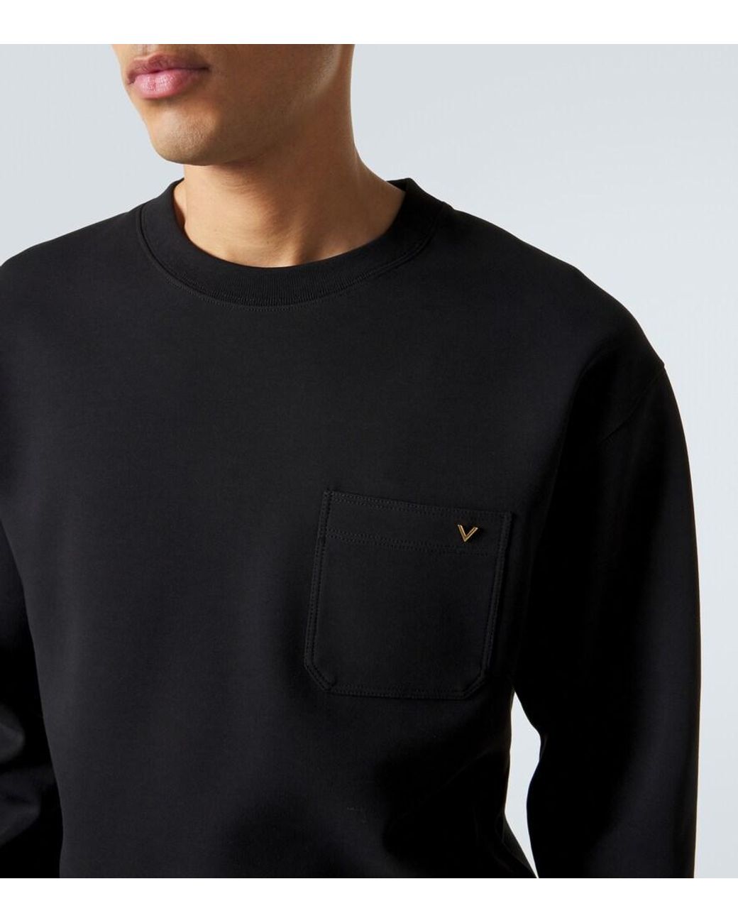 Valentino Garavani Black Vgold Cotton-Blend Jersey Sweatshirt for men