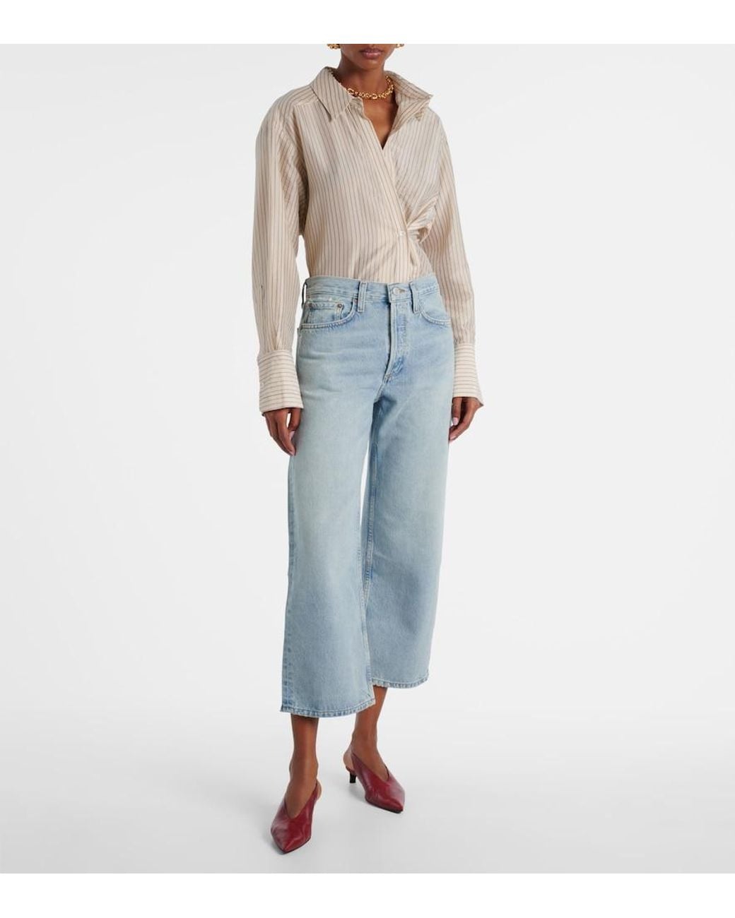 Agolde Blue Arc Cropped Mid-Rise Wide-Leg Jeans