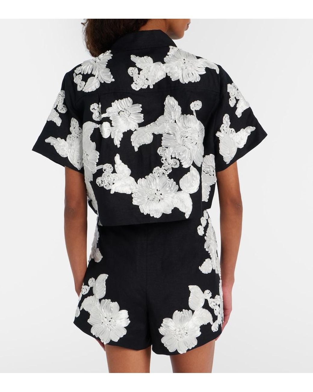Jonathan Simkhai Black Callie Embroidered Linen-Blend Shirt