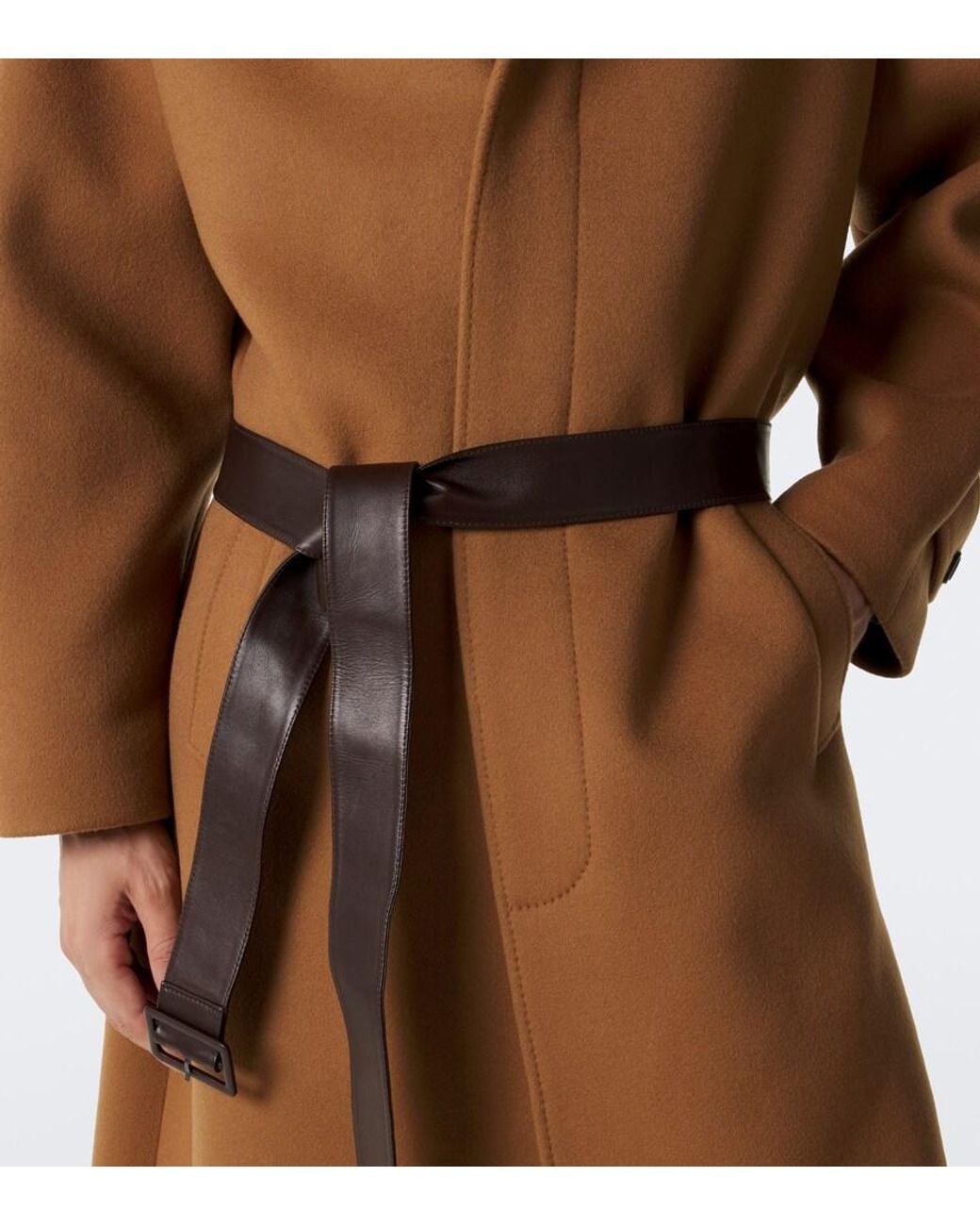 Saint Laurent Brown Belted Wool Overcoat for men