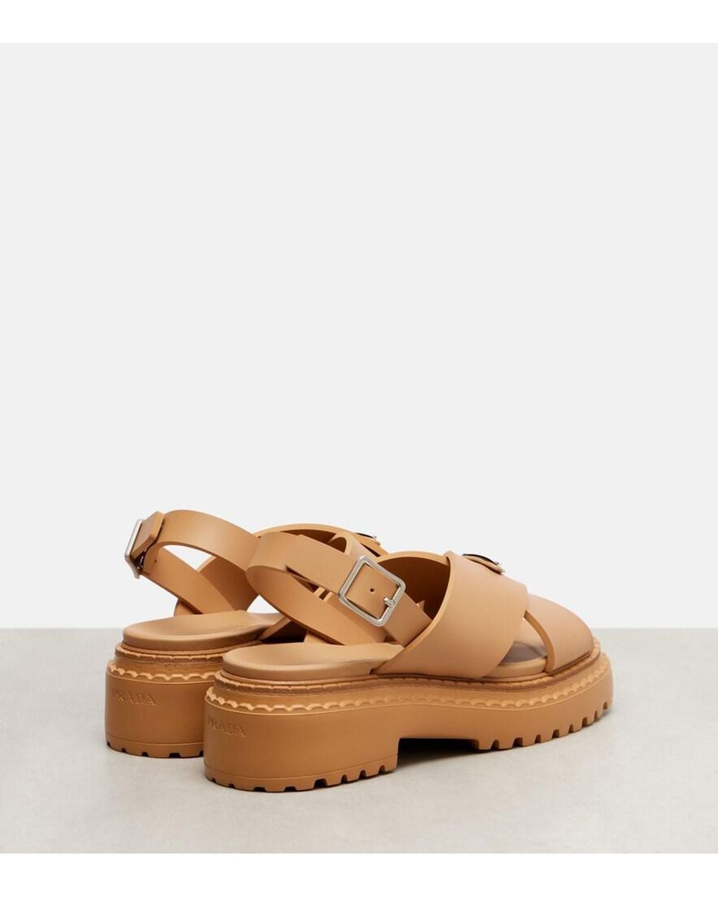 Prada Brown Logo Rubber Platform Sandals