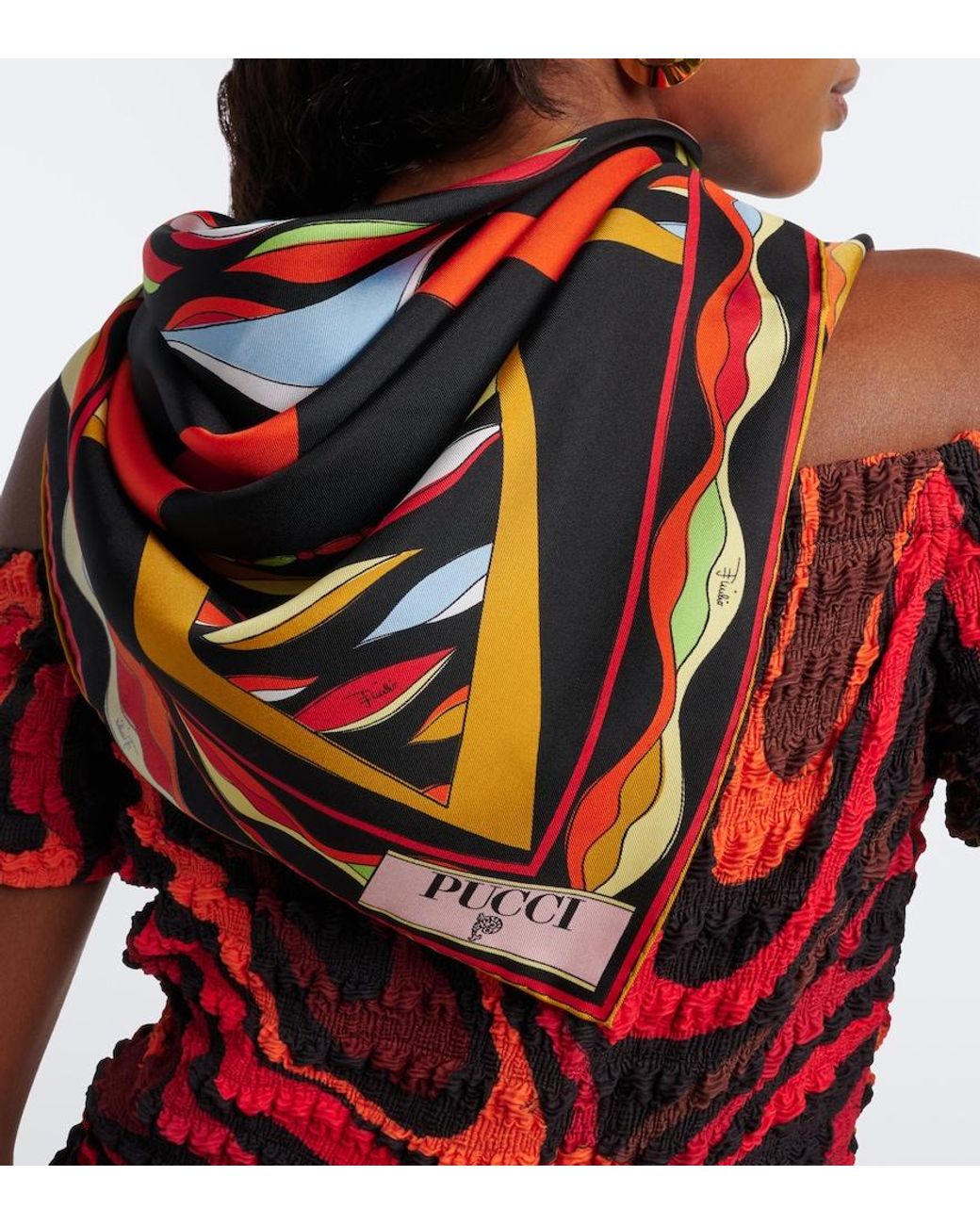 Emilio Pucci Black Fiamme And Nawaho Silk Twill Scarf