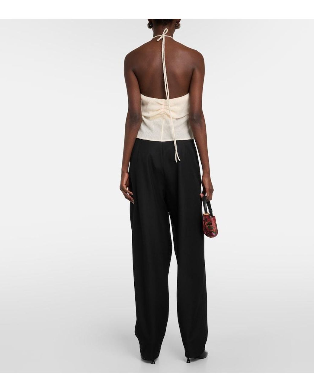 Magda Butrym Natural Embellished Halterneck Top