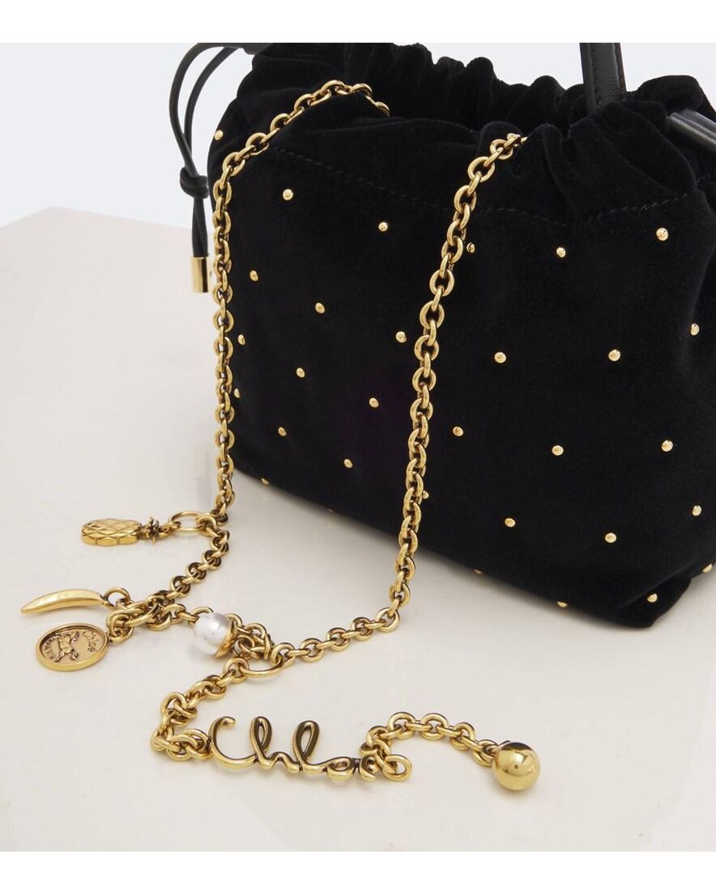 Chloé Black Icons Mini Studded Velvet Shoulder Bag