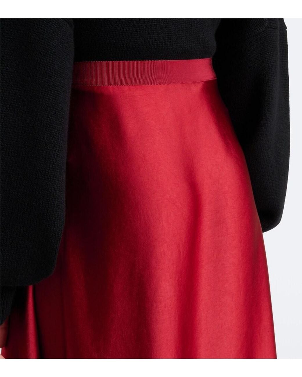 FFORME Red Carina Asymmetric Satin Maxi Skirt