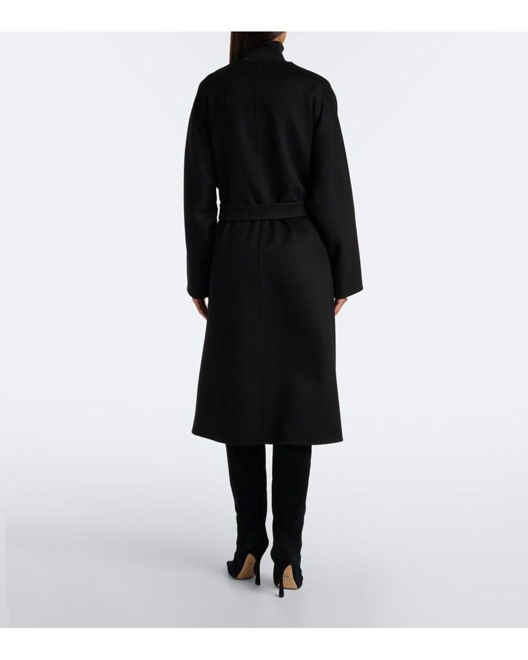 Gucci Black Gg Belted Wool And Silk Wrap Coat