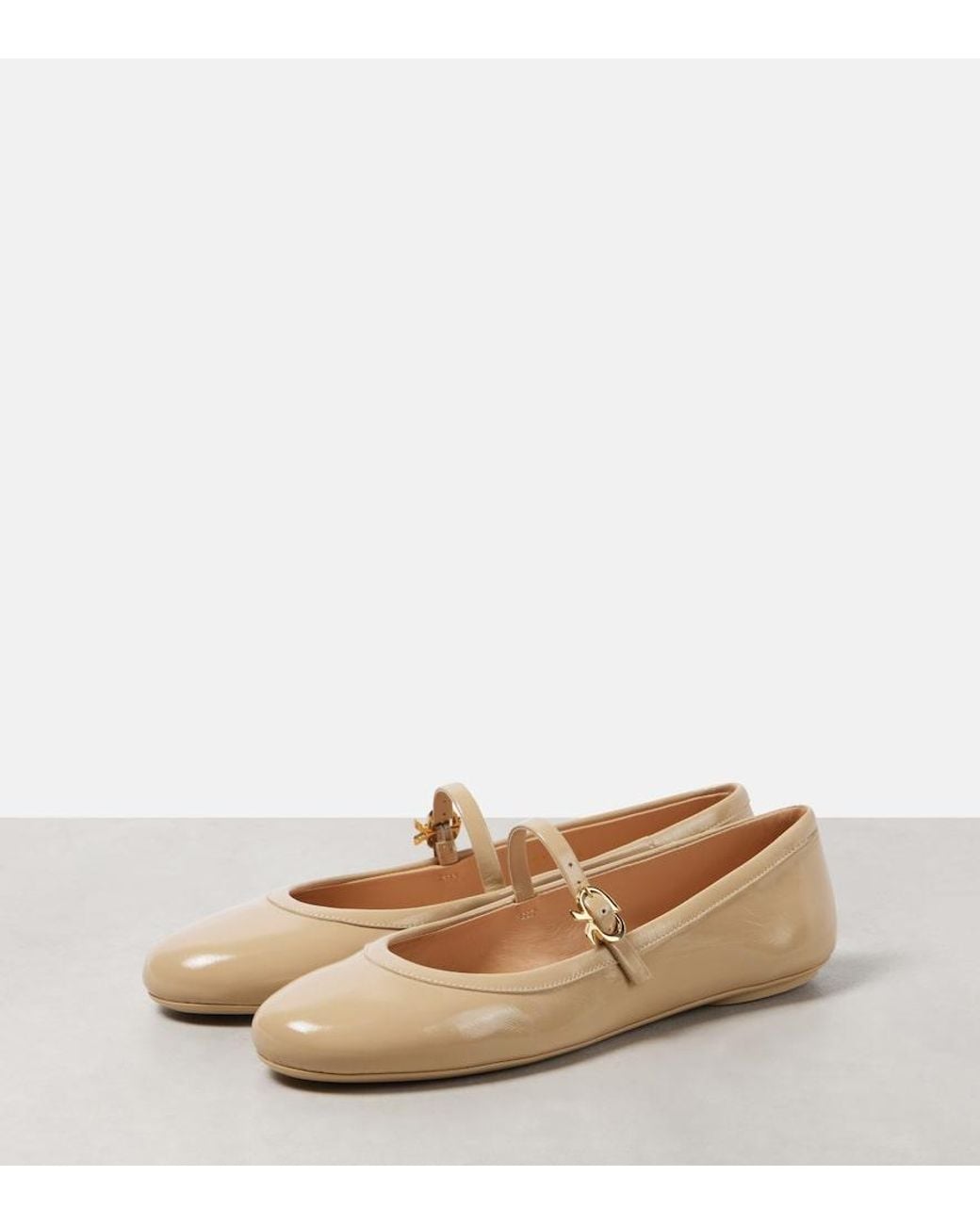 Gianvito Rossi Natural Carla Patent Leather Mary Jane Flats