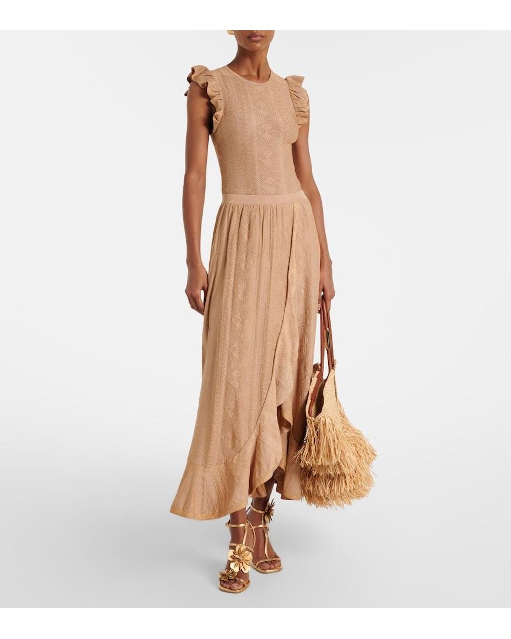 Zimmermann Natural Aster Ruffled Pointelle Lame Top