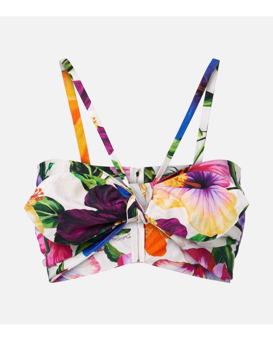Dolce & Gabbana Multicolor Bow-Detail Floral Cotton Bra Top